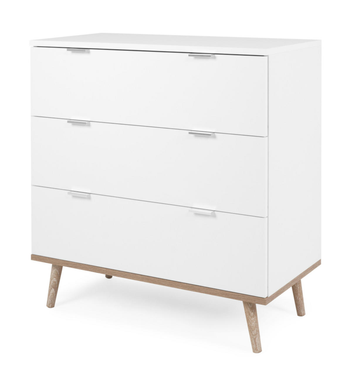 SCHUBKASTENKOMMODE weiß matt, Eiche Sonoma massiv 80 cm, Kommode skandinavisch - Chromfarben/Eichefarben, Holz/Holzwerkstoff (80/86.5/40cm) - Furn.Design