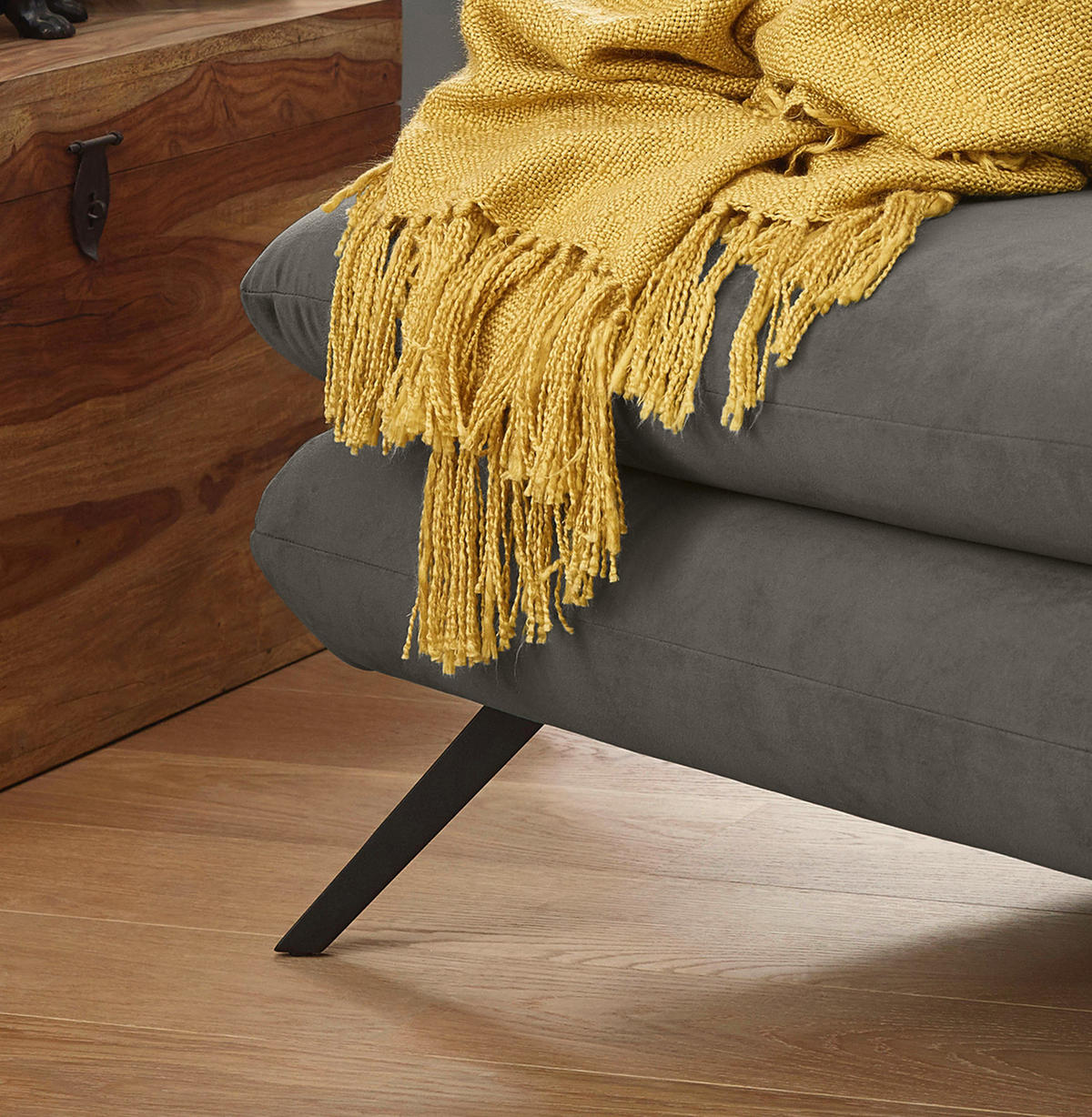 LONGSEAT CHAMRE Steingrau Webstoff - Schwarz/Grau, Textil (130/95/160cm) - KAWOLA