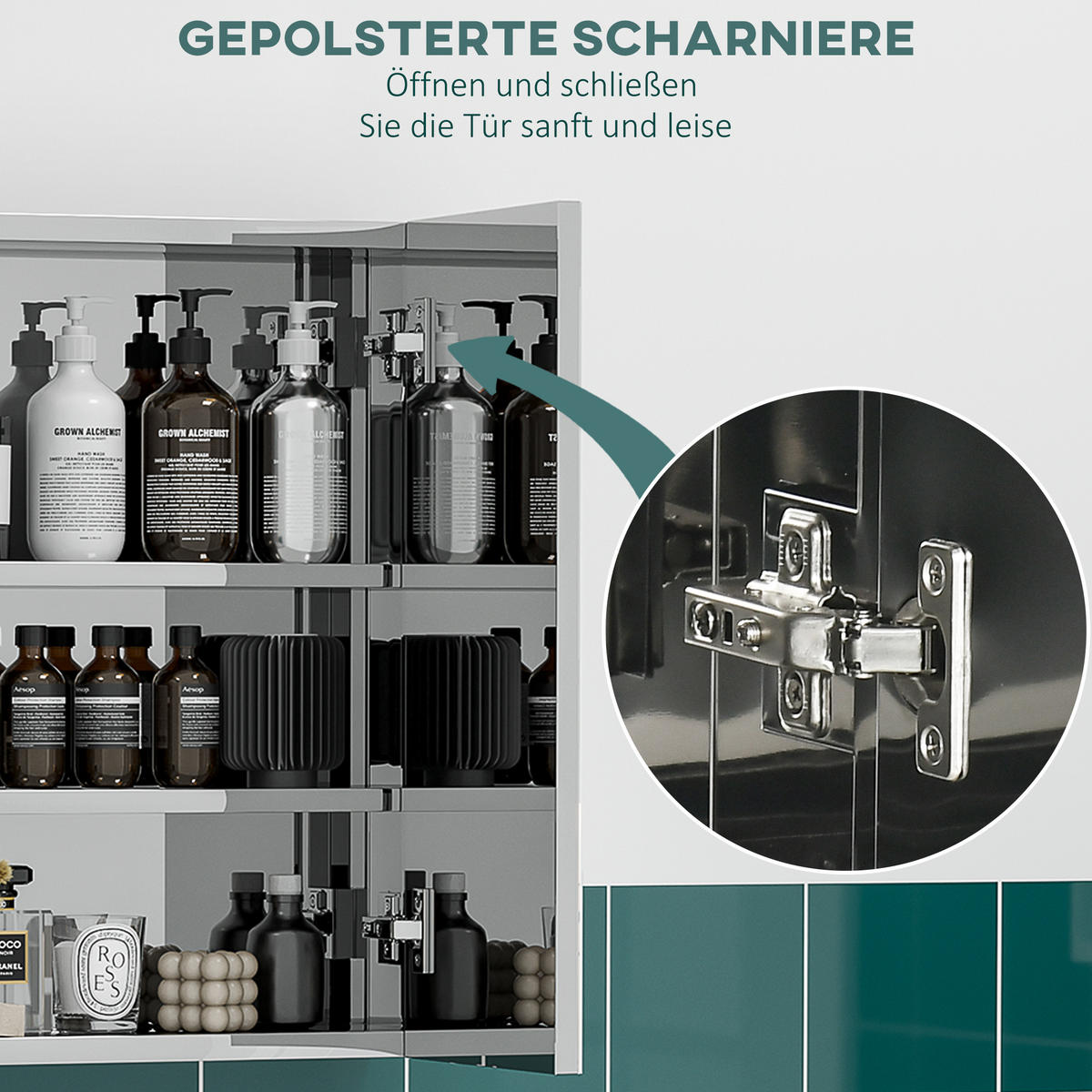 SPIEGELSCHRANK mit 5 Ablagen, 3 Glastüren, Edelstahl, 70 x 12 x 55 cm, Silber - Silberfarben, Glas (12/55/70cm) - Kleankin