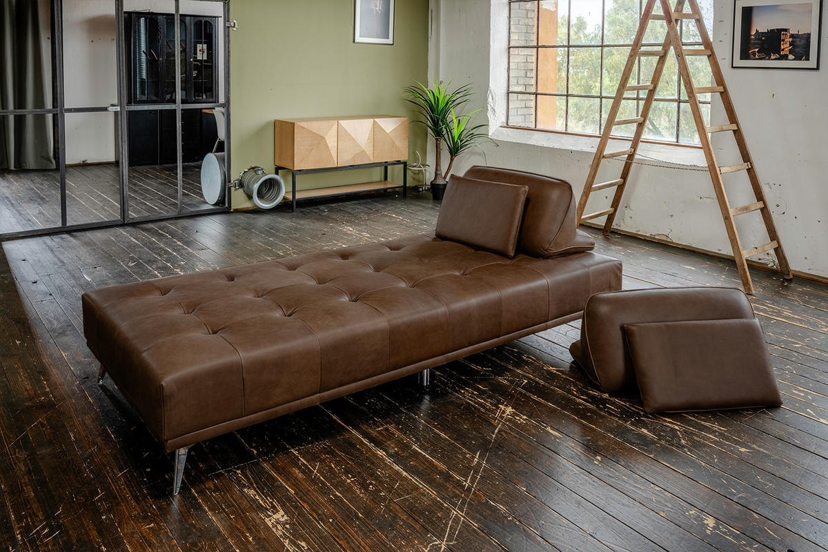 SOFA WIOLO Dunkelbraun Leder - Dunkelbraun/Silberfarben, Leder/Metall (240/83/110cm) - KAWOLA