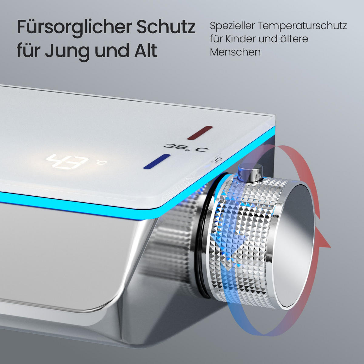 ÜBERKOPFBRAUSESET mit Thermostat Chrom 3 Strahlarten Hohe Konfiguration - Chromfarben, Metall (37.5/110/42cm) - EMKE