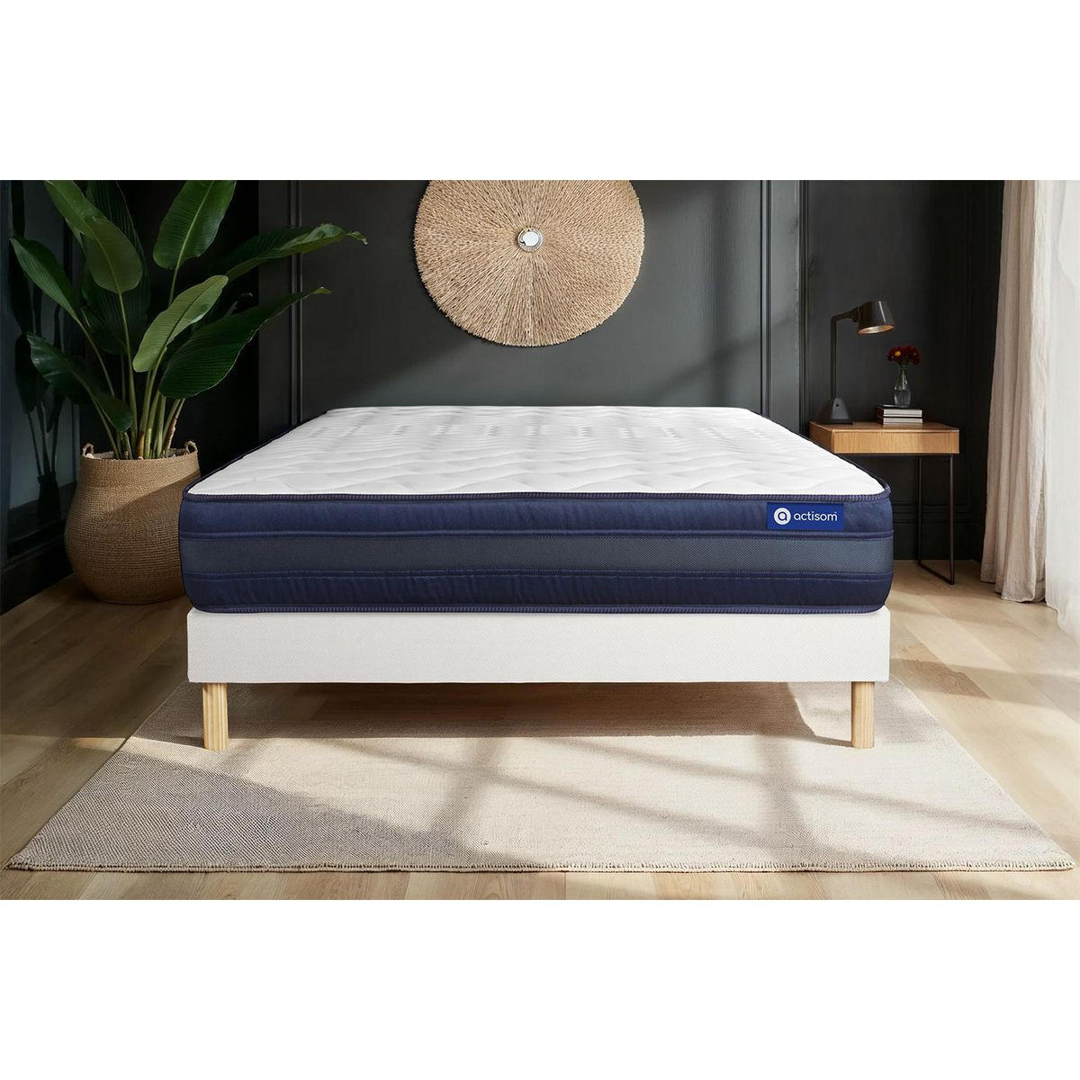 BETT Actimemo tech Memory-Schaum 140 x 210 cm h4 - Kit Bettgestell Weiß - Beige/Weiß, Karton/Holz (140/210cm) - ACTISOM