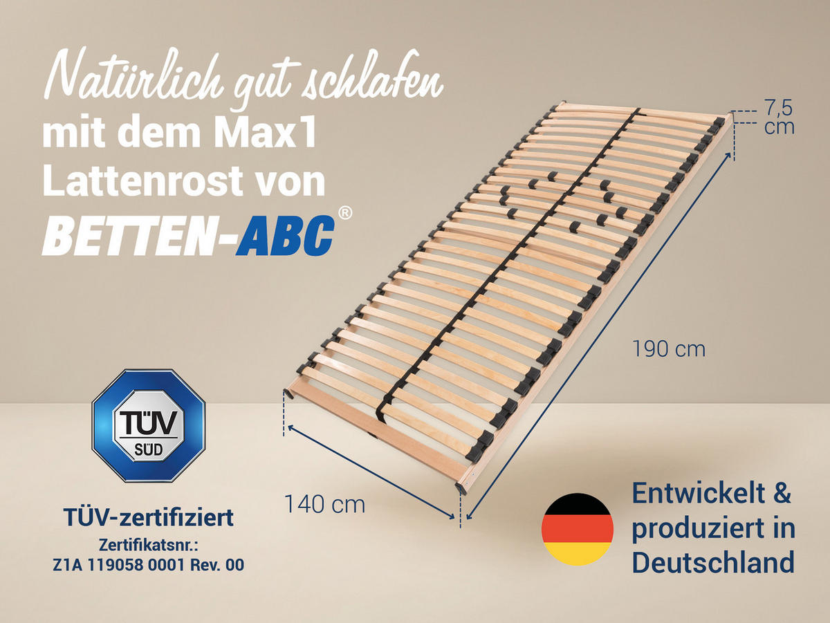 LATTENROST MAX1 NV zur Selbstmontage, Größe: 140x190 - Braun, Holz (140/190cm) - Betten-ABC