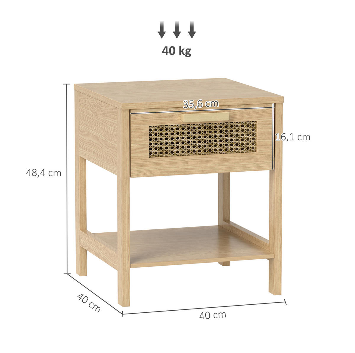NACHTTISCH 40/40/48,4 cm Natur aus Holz mit Rattan-Schublade - Hellbraun, Holz (40/48.4/40cm) - OKWISH