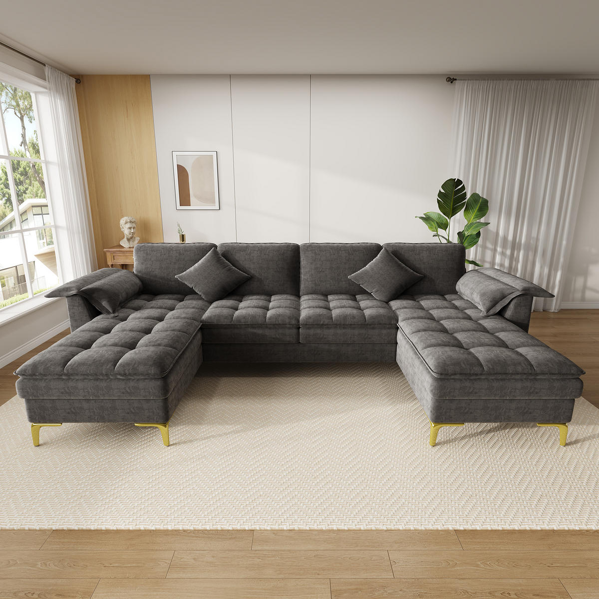 WOHNLANDSCHAFT DE-33295 Cloud-Optik mit 2 Chaiselongues Grau - Grau, Holzwerkstoff (262/86/134cm) - ComfortXL