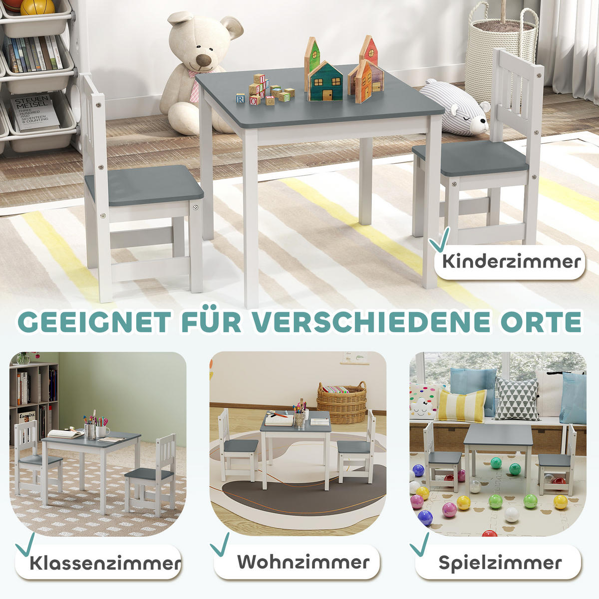 KINDERTISCHGRUPPE Grau 56.0/52.0/48.0cm - Grau, Holzwerkstoff (52/48/56cm)