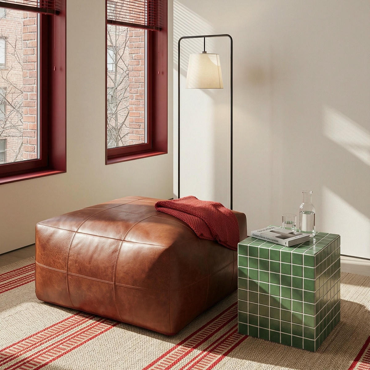 POUF 75/75/45 cm Echtleder Braun - Braun, Leder (75/45/75cm) - Furnhouse