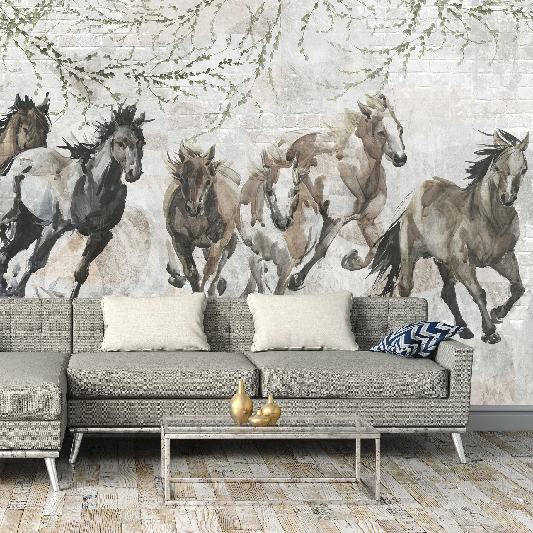 FOTOTAPETE Pferde Vintage Grau 312x219 cm - Multicolor, Papier (312/219cm) - Wallarena