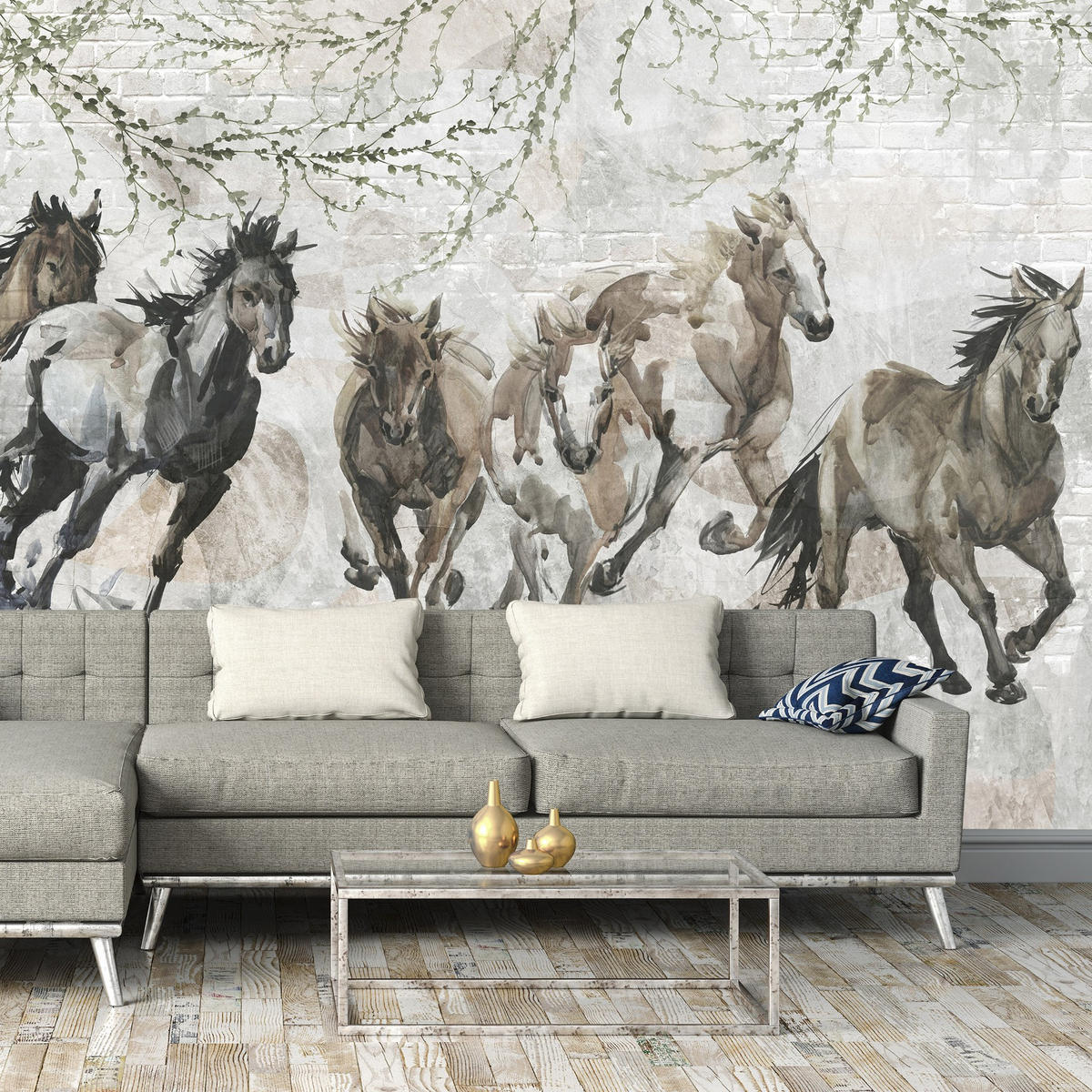 FOTOTAPETE Pferde Vintage Grau 312x219 cm - Multicolor, Papier (312/219cm) - Wallarena