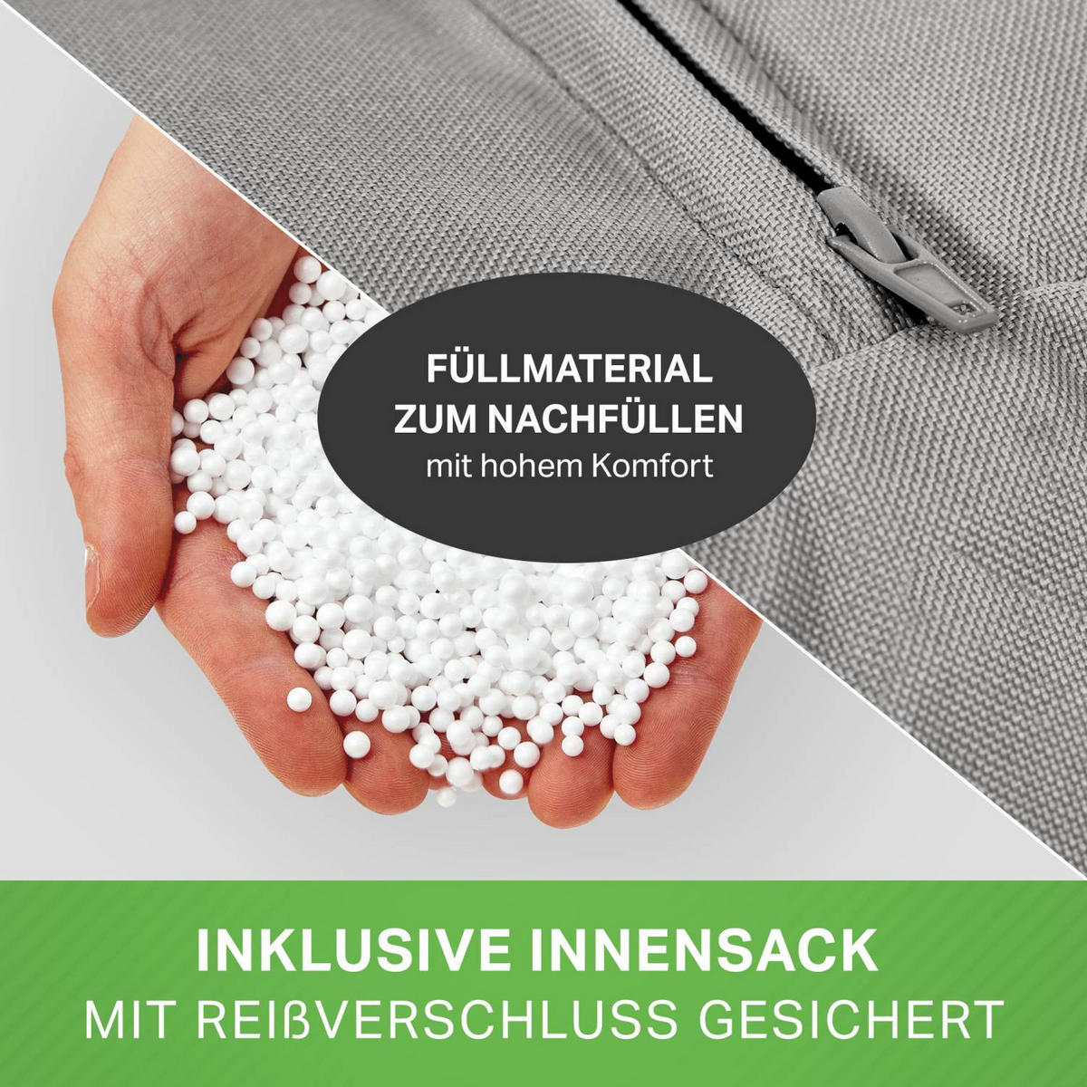 RIESEN-SITZSACK "Square" XXL - Baumwolle - Hellgrau, Textil (140/25/180cm) - Green Bean
