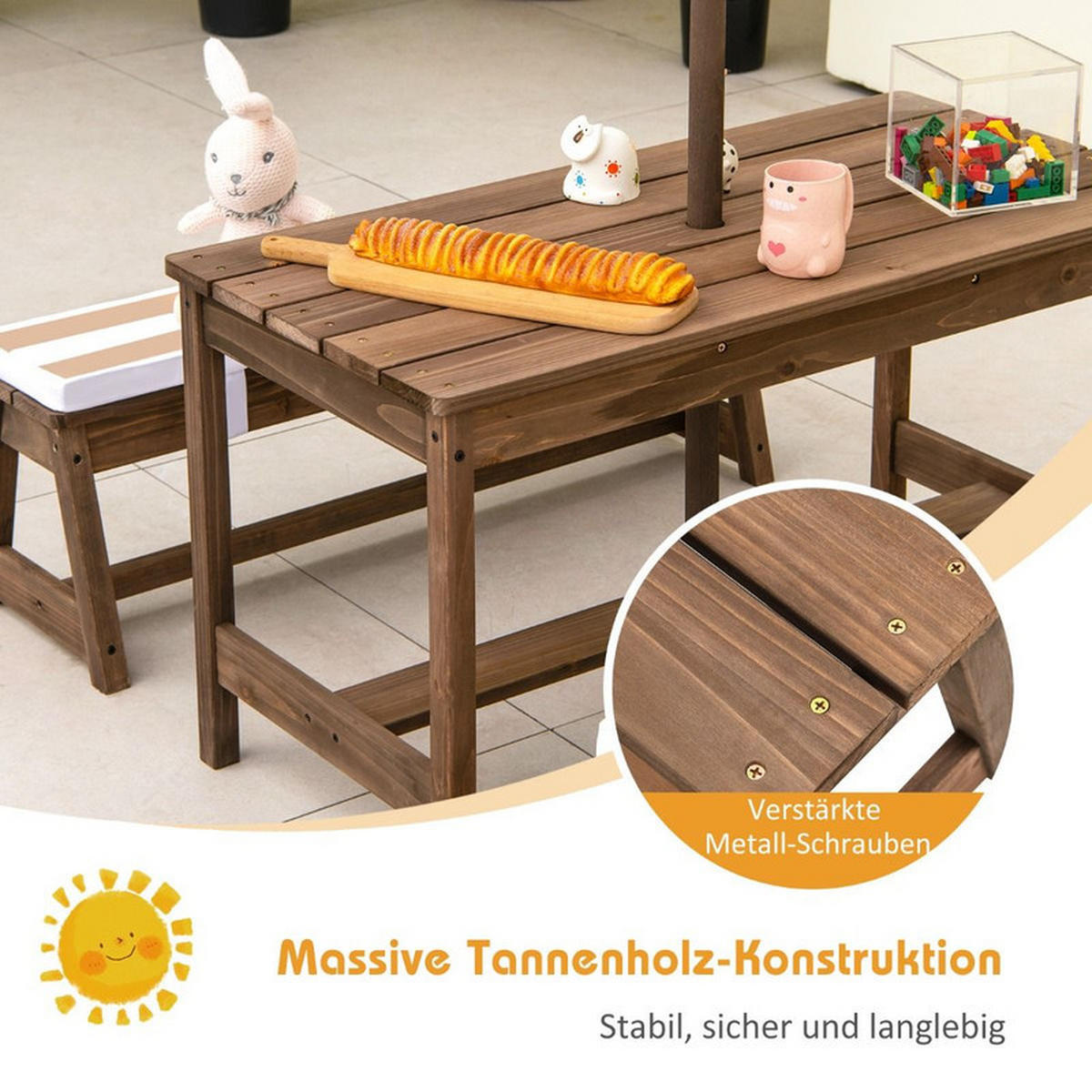 KINDERSITZGARNITUR aus Holz hellbraun - Hellbraun, Holz - COSTWAY