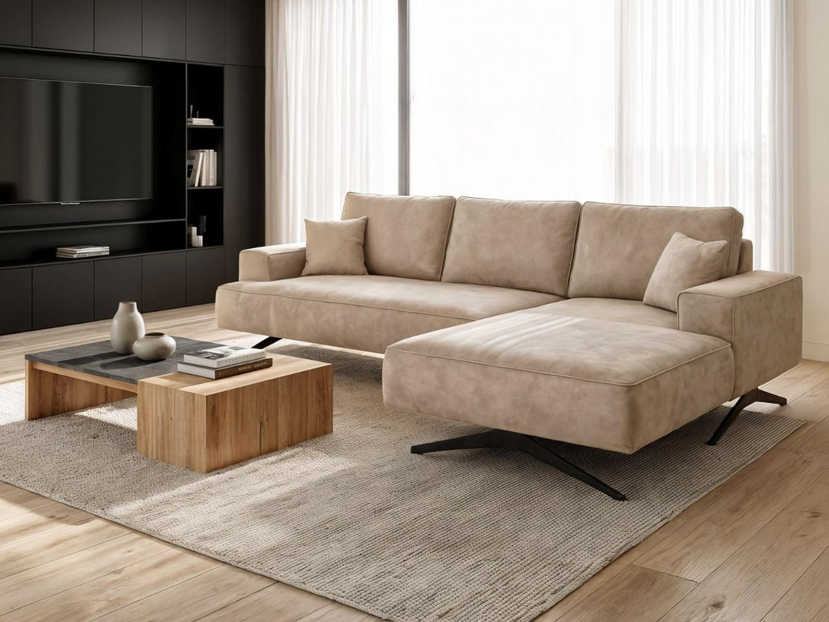 ECKSOFA Leto Beige Rechts - Beige/Schwarz, Holz/Textil (165/260cm) - Graingold