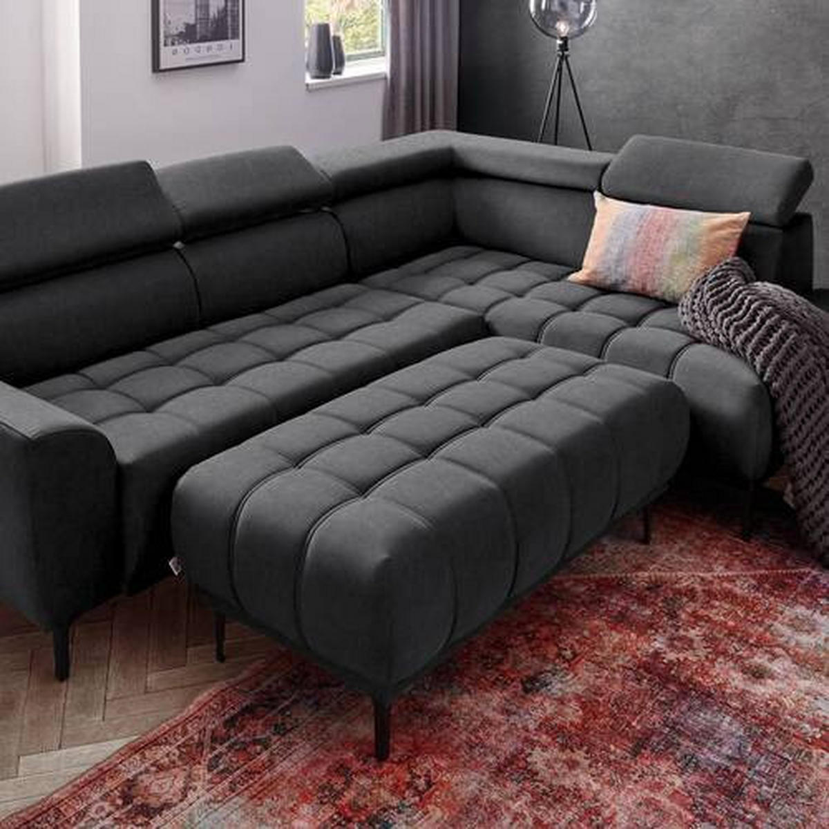 ECKSOFA in Velours Graphitfarben  - Schwarz/Graphitfarben, Design, Textil/Metall (261/191cm) - Stylife