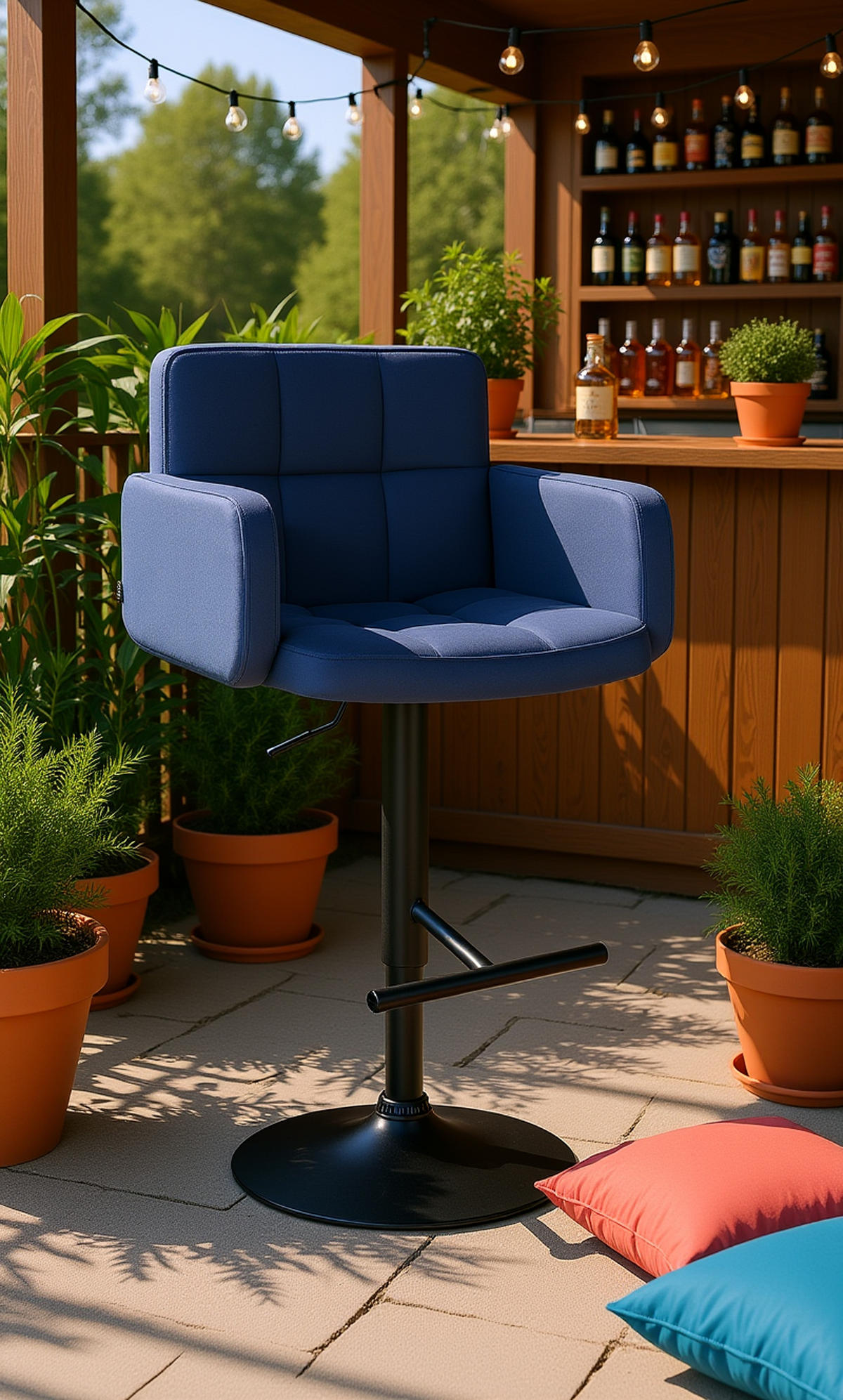 BARHOCKER Lausanne Samt schwarz blau - Blau/Schwarz, Textil/Metall (60/113/56cm) - TPFLiving