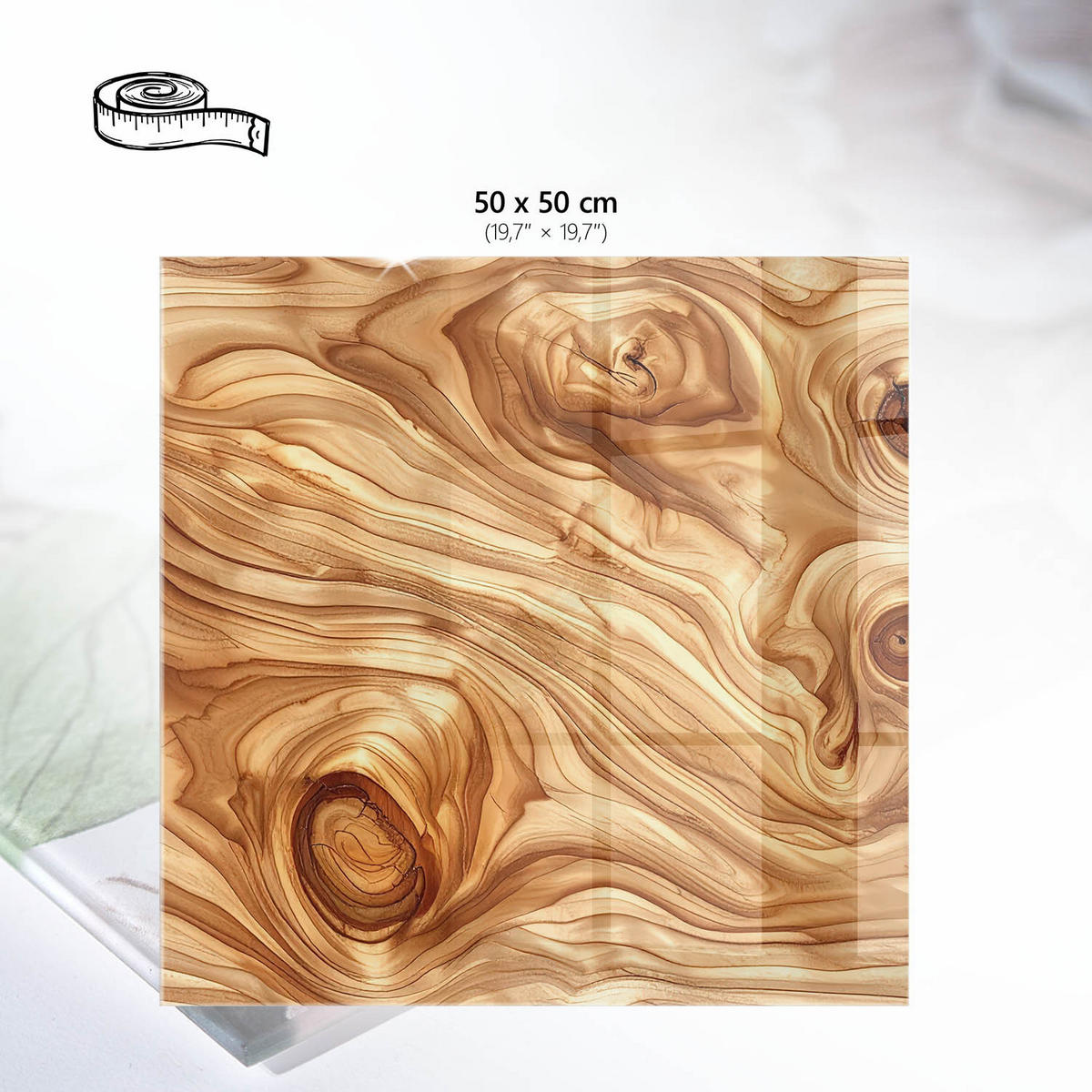 TISCHPLATTE 50x50 cm – Holzwellen - Creme, Glas (50/50/0.4cm) - Wallfluent