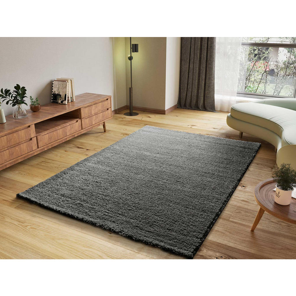 Thumbnail - Atticgo Hochflorteppich, Anthrazit, Textil, Uni, Rechteckig, 190x290 cm, Oeko-Tex® Standard 100, in verschiedenen Größen...