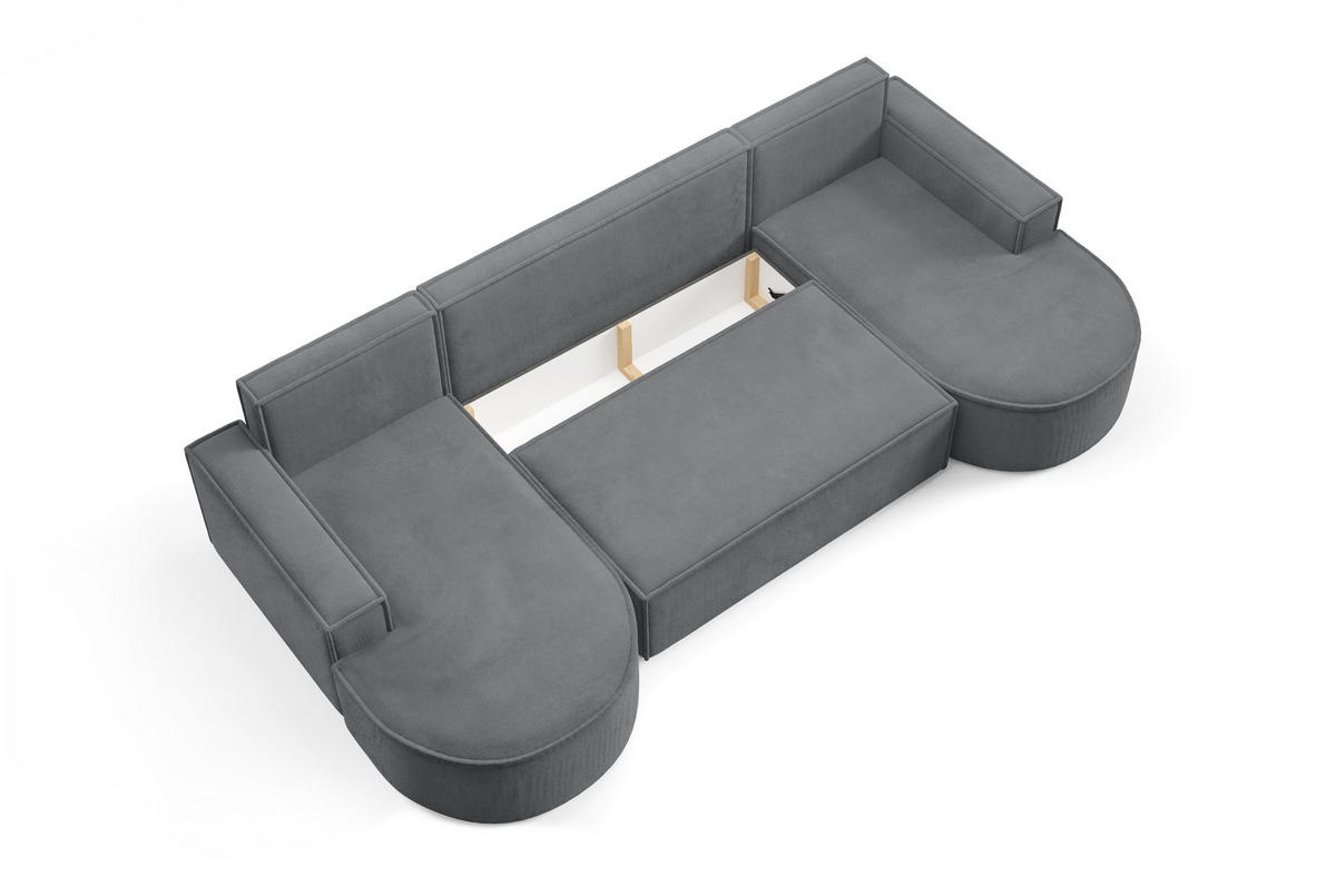 ECKSOFA MOLLY U Freistehendes, mit Schlaffunktion, 140x273cm, Bettkasten und Abnehmbaren Kissen – 316x157x88cm, Curio Stoff, Grau - Dunkelgrau, Holz/Textil (316/157cm) - DomoHome