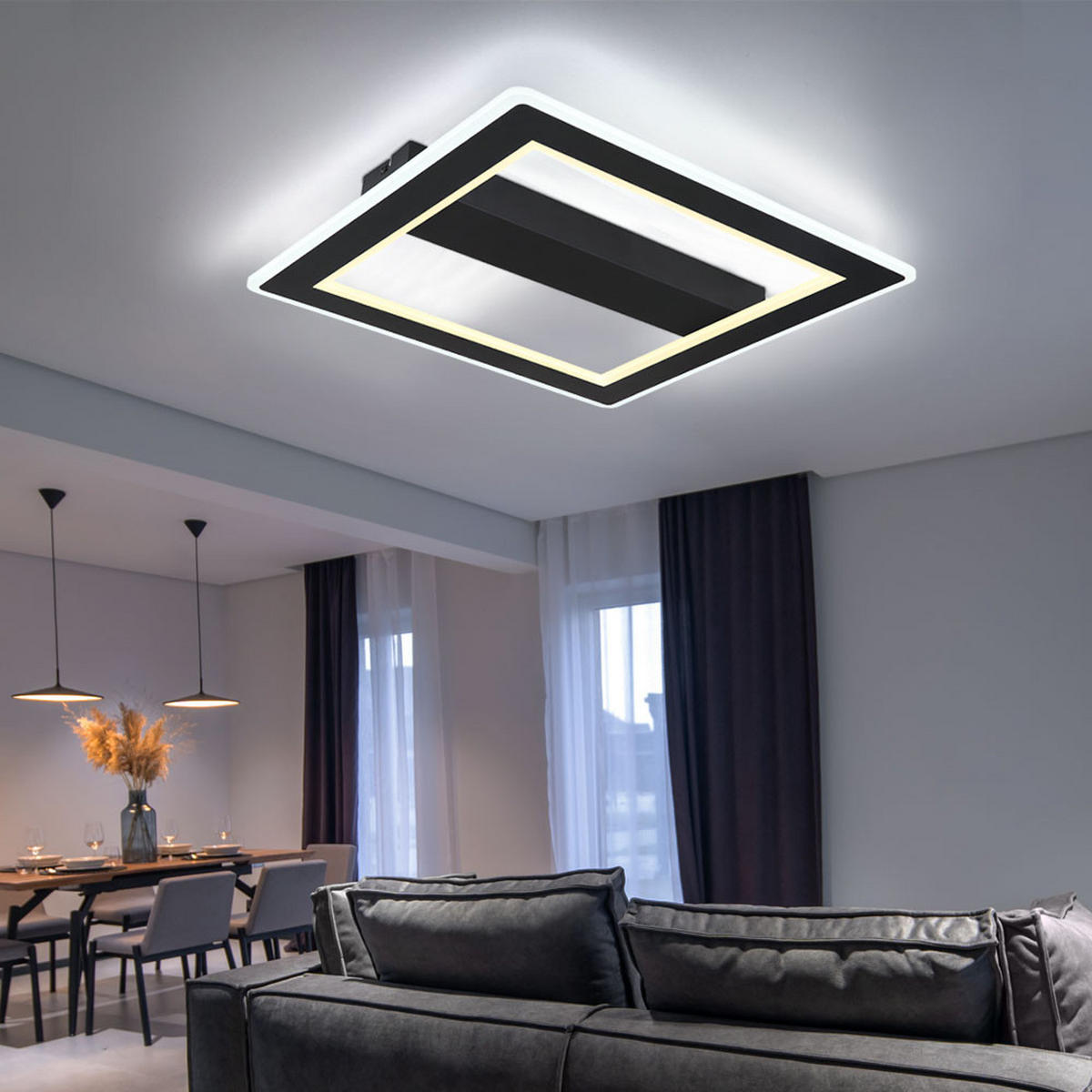 LED DECKENLEUCHTE Schwarz Matt Opal - Schwarz, Metall (45/45/5cm) - Globo Lighting