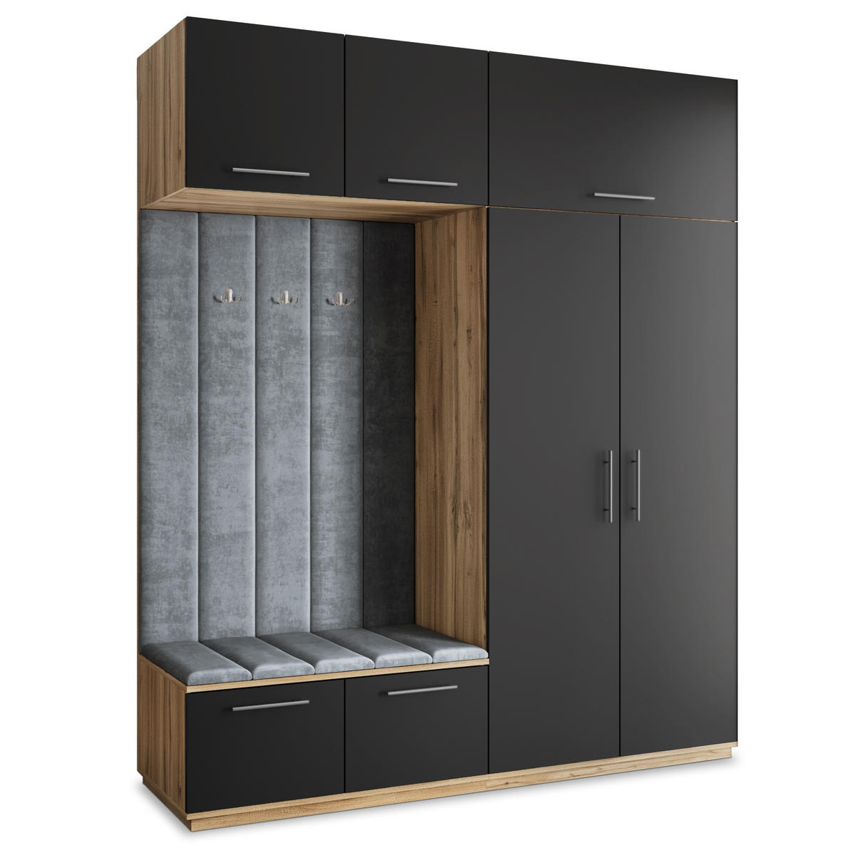 GARDEROBENSCHRANK REMA 200/240/60 cm Modern Garderobe-Set Eiche Wotan - Eiche Wotan/Schwarz, Holzwerkstoff (200/240/60cm) - MASSENO