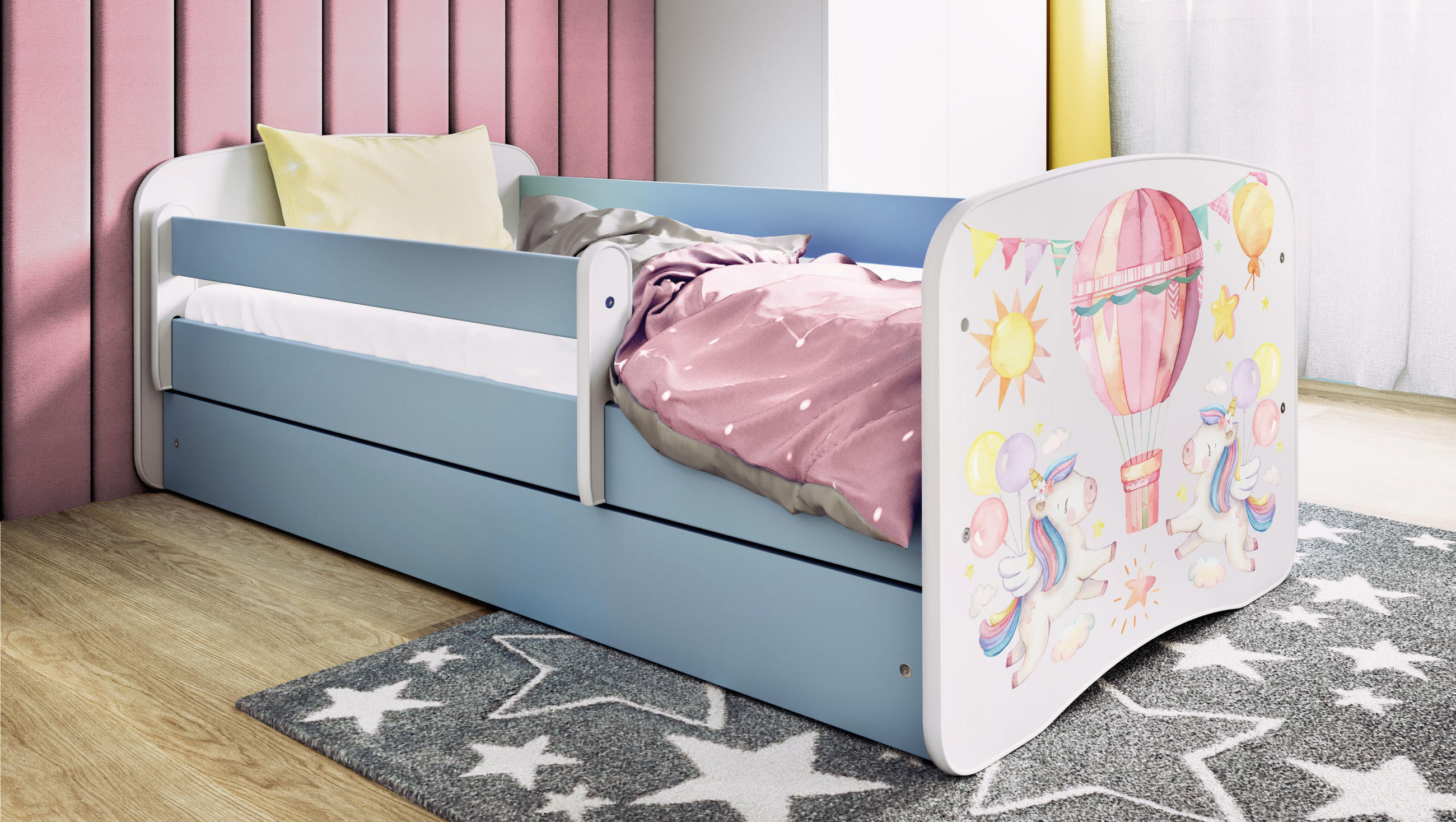 KINDERBETT Ballon mit Schublade und Matratze 140/70 - Blau, Holzwerkstoff (70/140cm) - RAUMHIRSCH FURNITURE