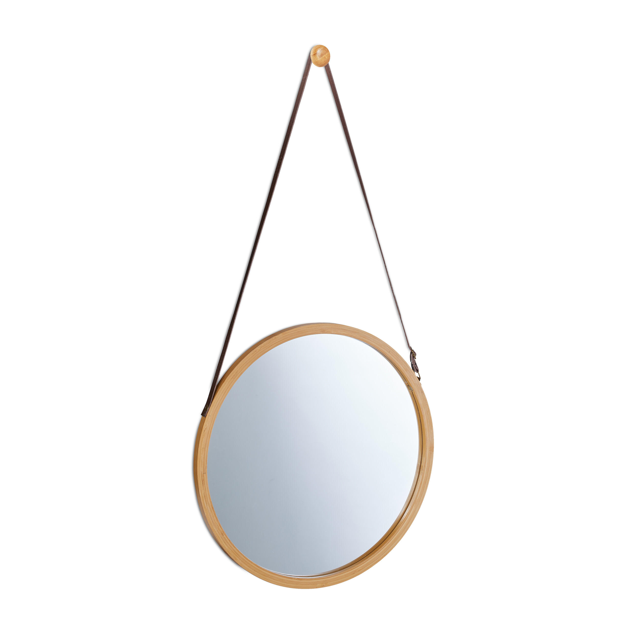 OGLINDĂ SUSPENDATĂ natur maro ramă din bambus rotundă 38 cm