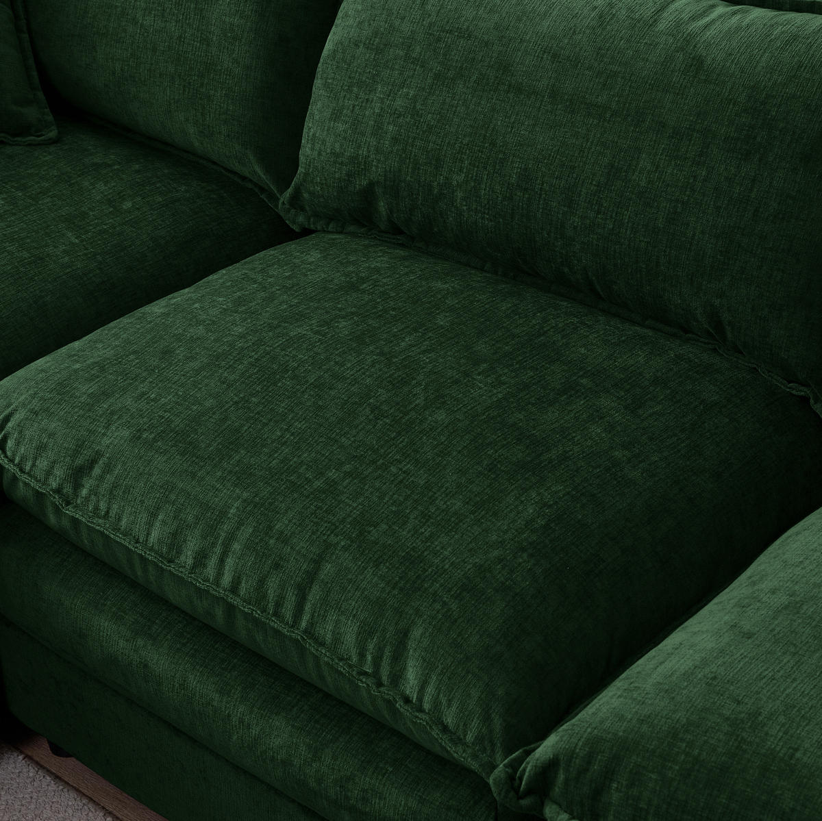 ECKSOFA mit Chenille-Bezug in Grün 154x267x85 cm, 3-Sitzer mit beweglichem Hocker - Grün, Textil (267/154cm) - IVMEU