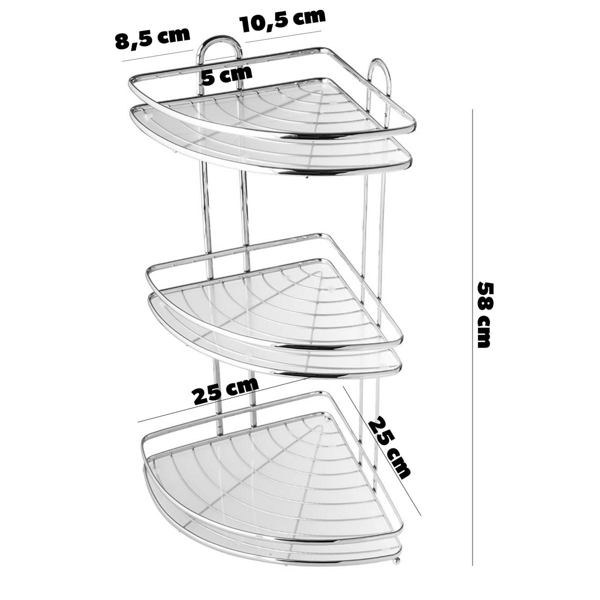 ECKBADREGAL 3-stöckig silber - Silberfarben, Metall (25/25cm) - KADAX