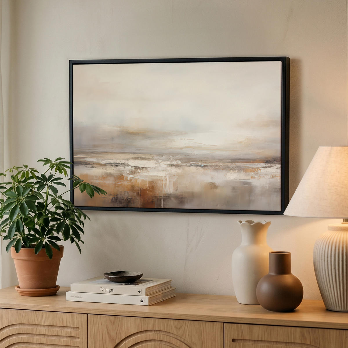 LEINWAND Bilder mit Rahmen - Kunst - Industriell - Grau - Braun - Abstrakt - 60x40 - Sandfarben, Textil (60/40cm) - MuchoWow