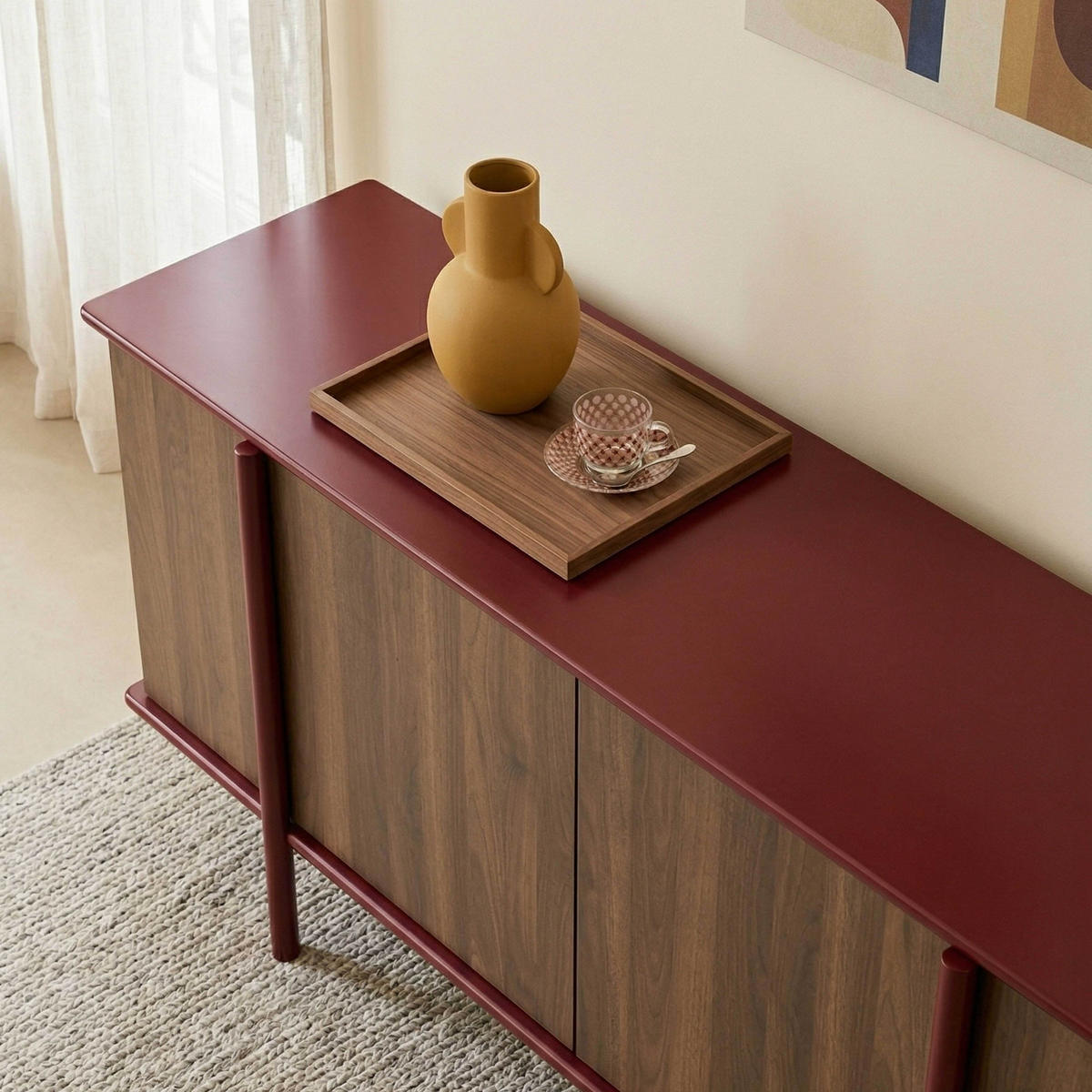 SIDEBOARD mit 4 Türen, bordeaux - Rot, Holz (180/75/40cm) - Oviala
