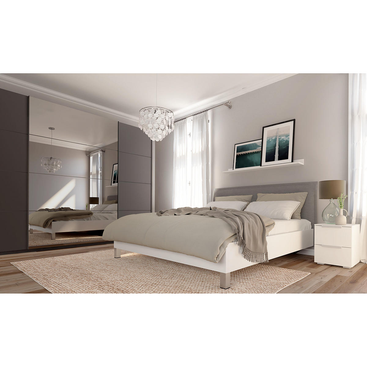 SCHWEBETÜRENSCHRANK - Graphitfarben, Glas/Holzwerkstoff (315/236/68cm) - home24