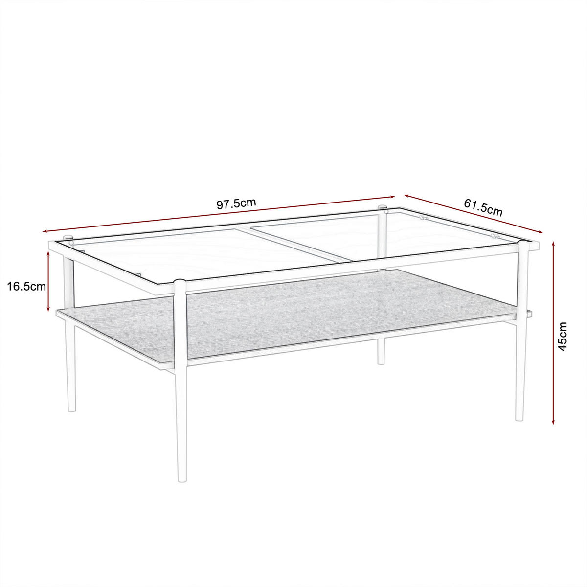 COUCHTISCH aus MDF und Glas in 97.5x61.5x45 cm Weiß mit Stauraum - Weiß, Glas (97.5/61.5/45cm) - Modfu