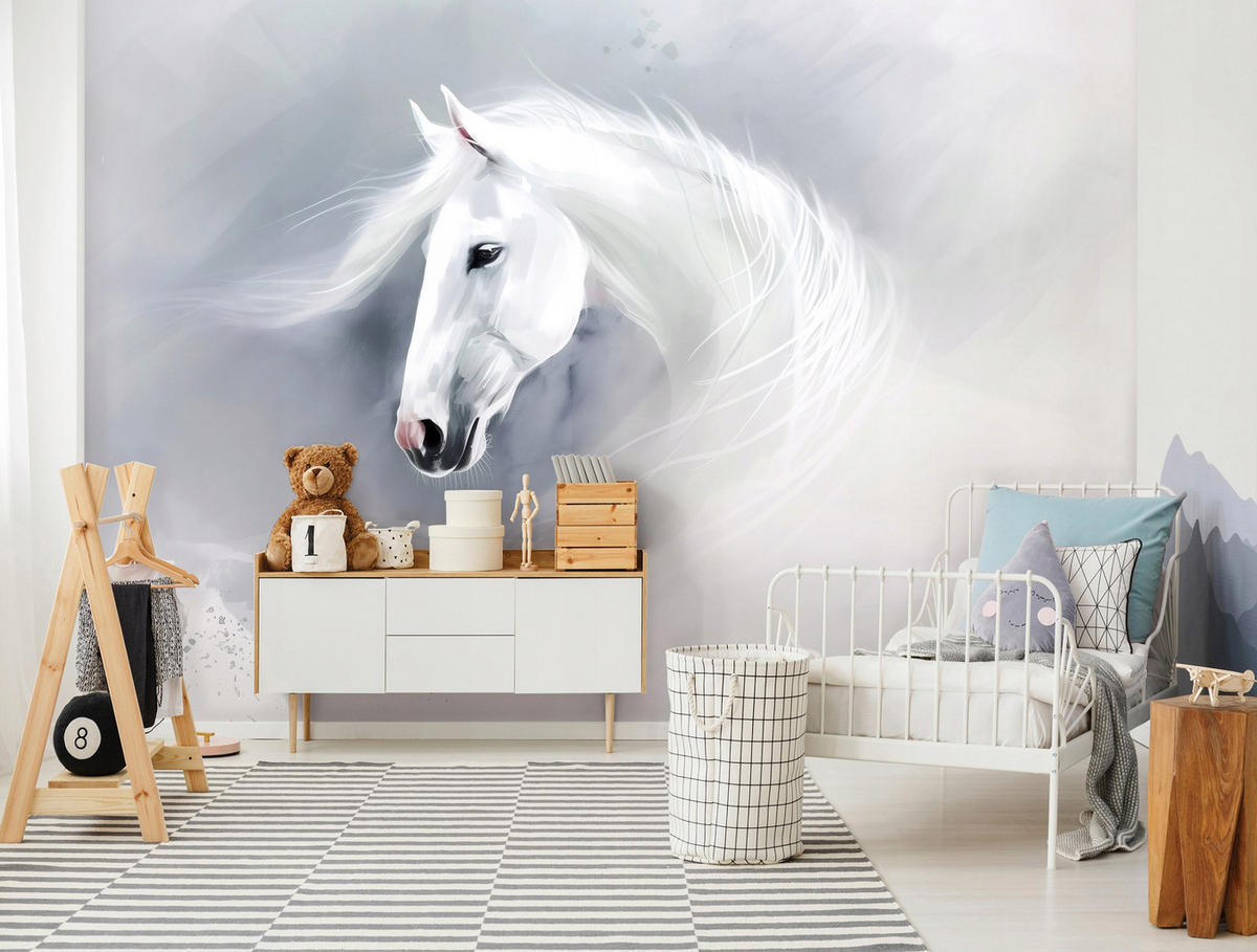 FOTOTAPETE Pferd Tiere Grau 416x254 cm - Multicolor, Textil (416/254cm) - Wallarena