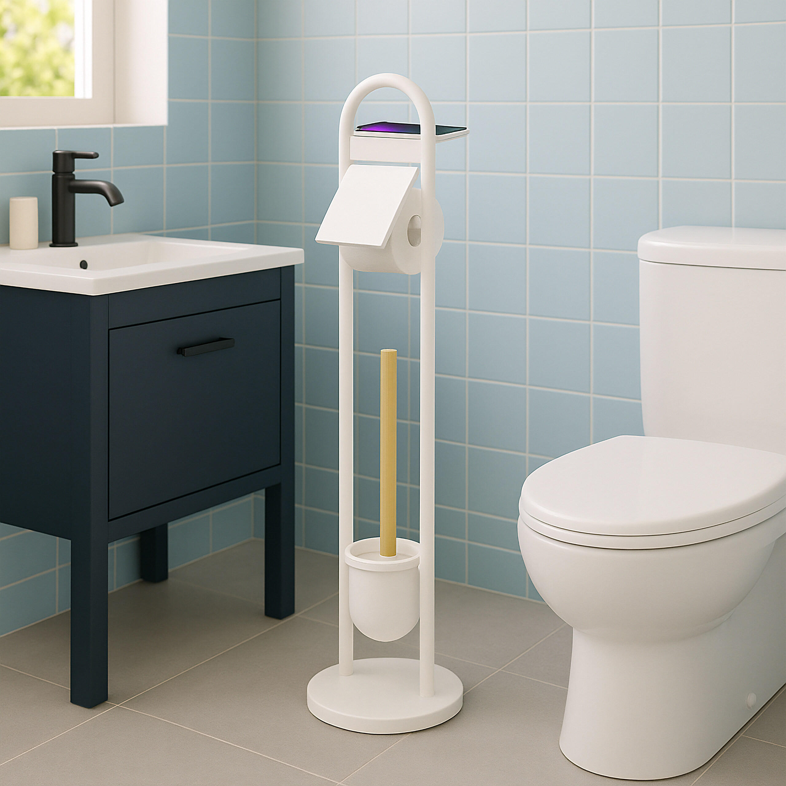 WC-GARNITUR - Weiß, Holz/Kunststoff (21.5/79/21.5cm) - Relaxdays