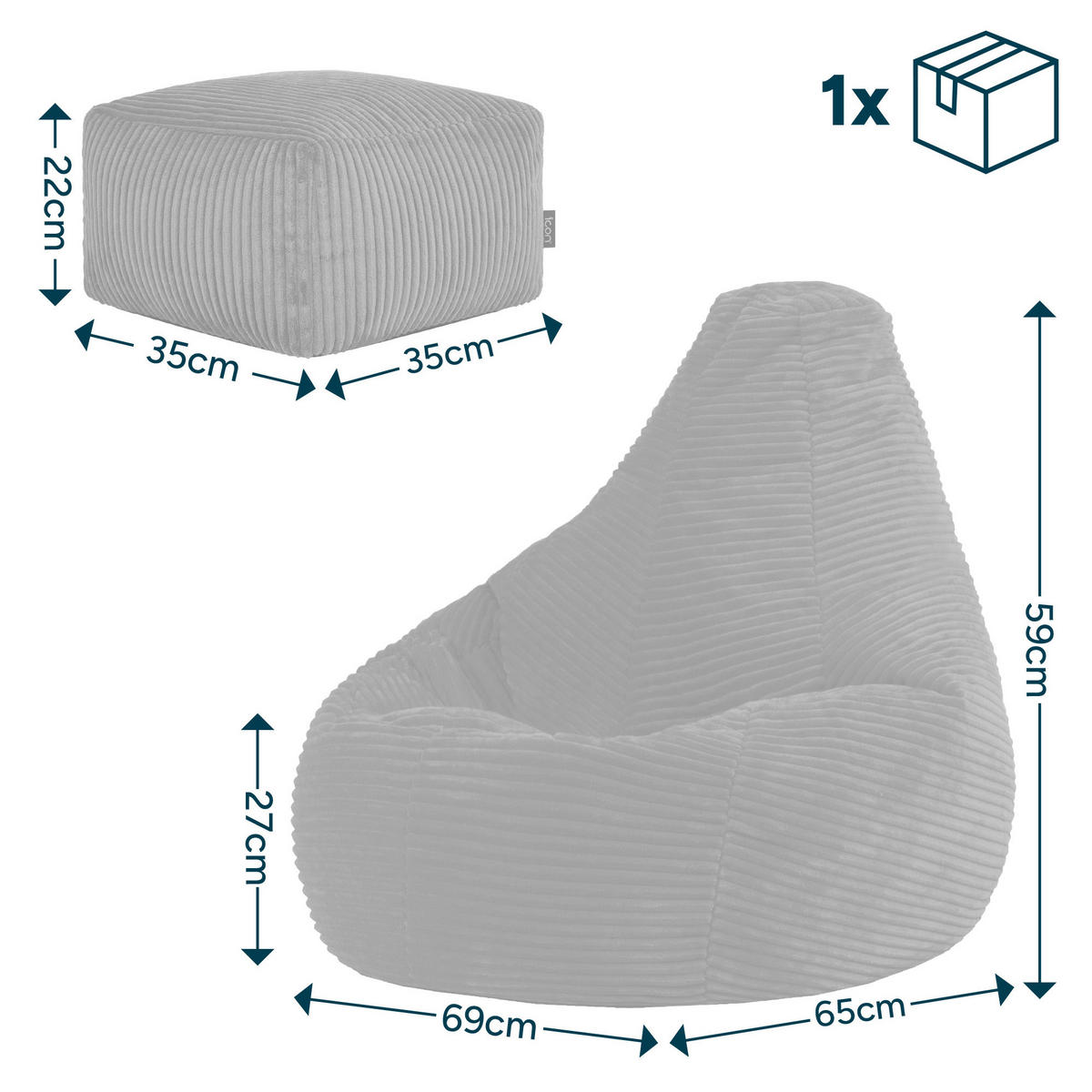 KINDERSITZSACK mit Hocker Dalton Cord - Gelb, Textil (69/59/65cm) - icon