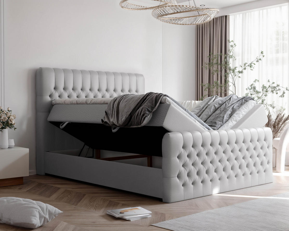 BOXBETT 180x200 cm mit Topper - Grau, Holzwerkstoff/Textil (180/200cm) - Idohome