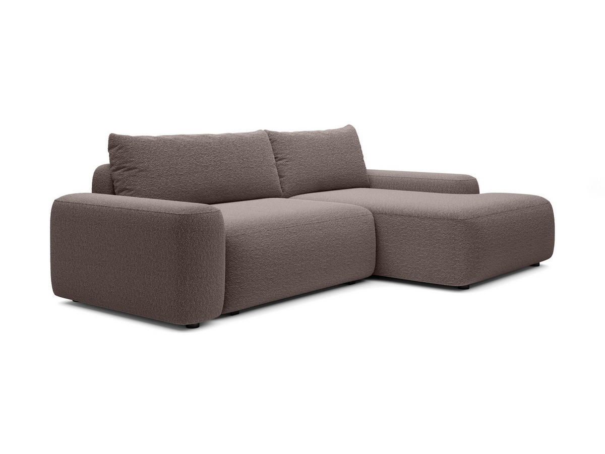 ECKSOFA RUOTA Braun Boucle-Stoff mit Schlaffunktion - Braun, Holz (264/162cm) - MASSENO