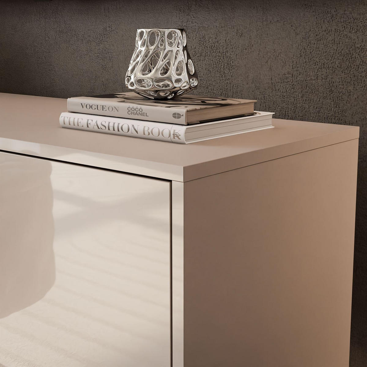 TV-SCHRANK SANAYI Kaschmir Hochglanz mit Gestell - Kaschmir, Holzwerkstoff (156/62/38cm) - Lookway