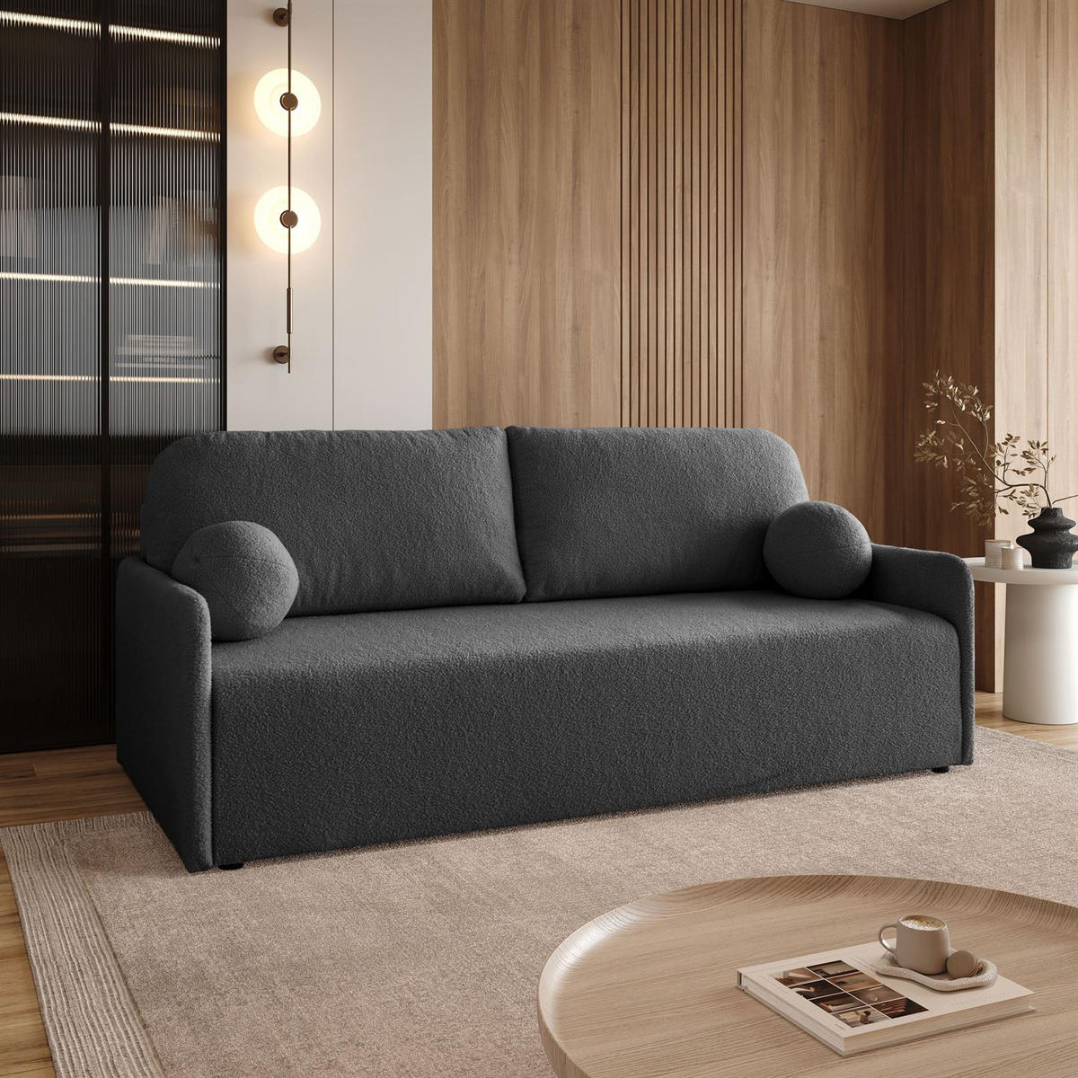 Schlafsofa CUDDLE mit Schlaffunktion und Bettkasten, Quelle 92 - Dunkelgrau, Textil (207/90/90cm) - Lookway