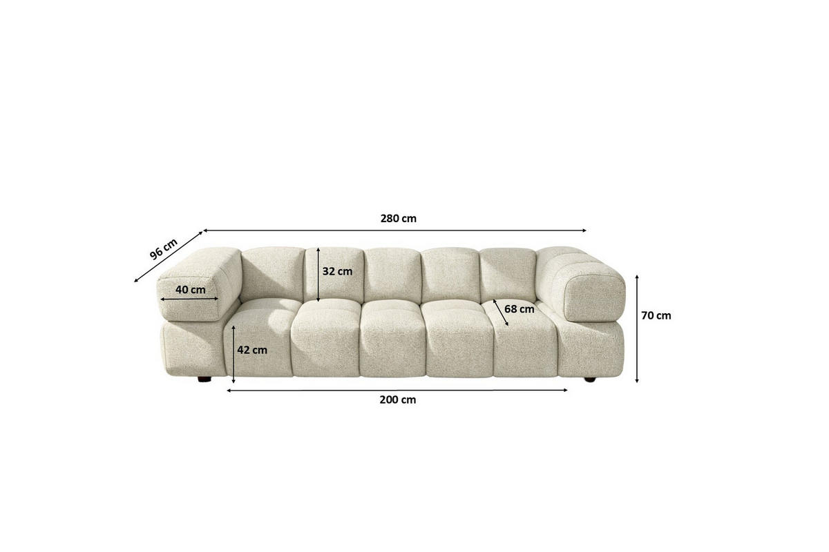 SOFA 4-Sitzer, Couch, Chenille Stoff Puente, Ecru, Averro - Ecru, Holz (280/70/96cm) - Kaiser Möbel