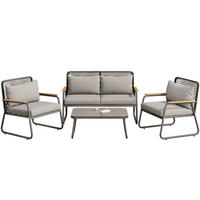 GARTEN Lounge Set für 4 Personen mit Eisenrahmen Glastisch verstellbaren Beinen Sitz und Rückenkissen Grau - Grau, Metall - FLIEKS