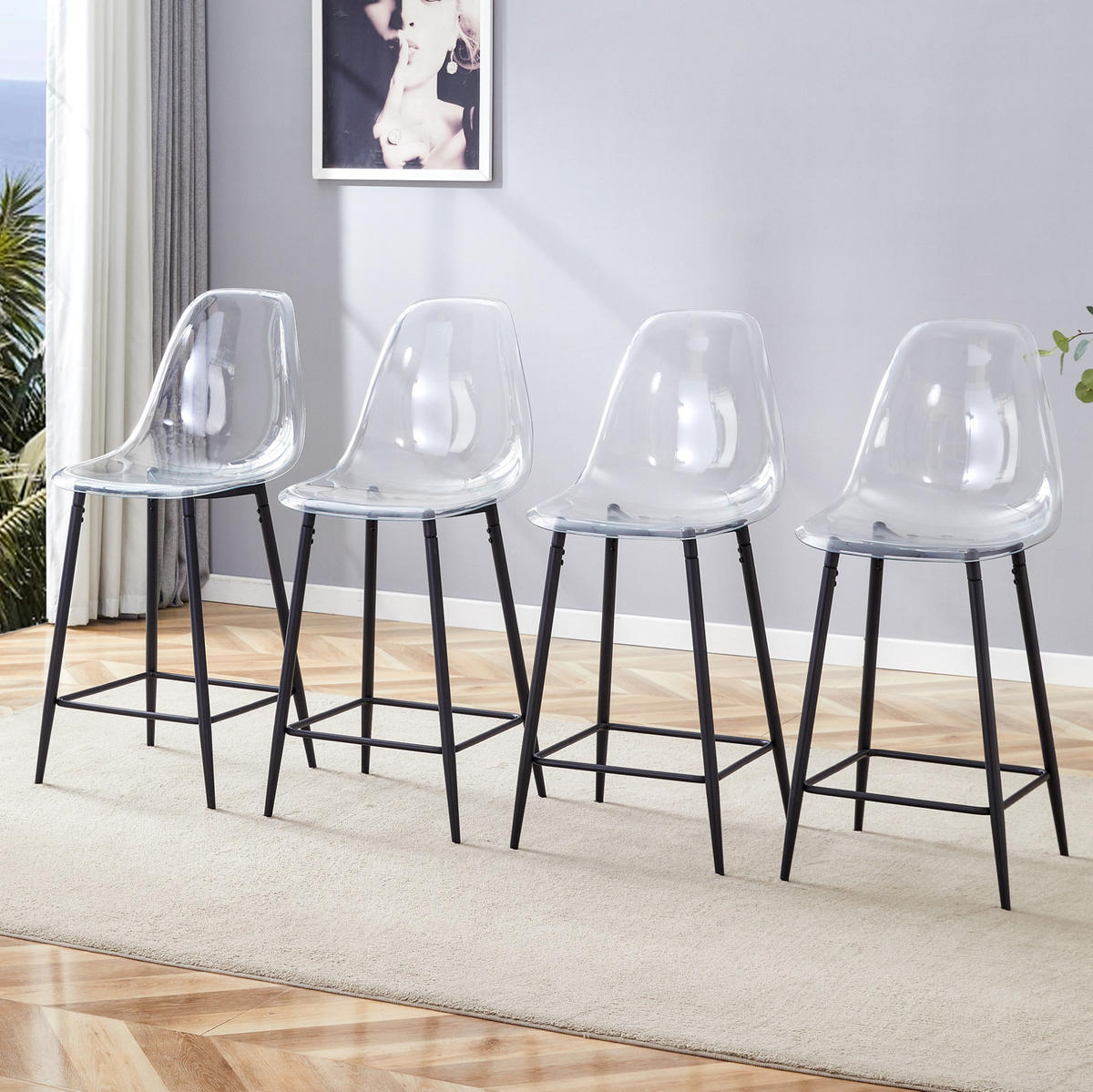 BARHOCKER 68,5/48/47 cm Schwarz mit transparentem Kunststoffsitz - Schwarz, Kunststoff (45/102/51cm) - MIVRAY