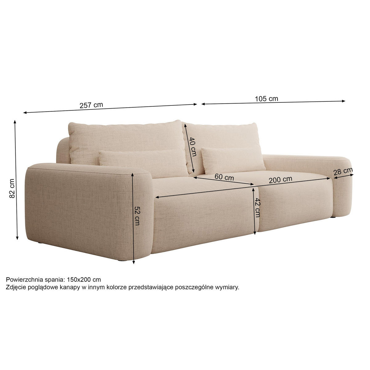 POHOVKA Carnos Šedá 3-místná - šedá/černá, textil/plast (257/82/105cm) - Selsey