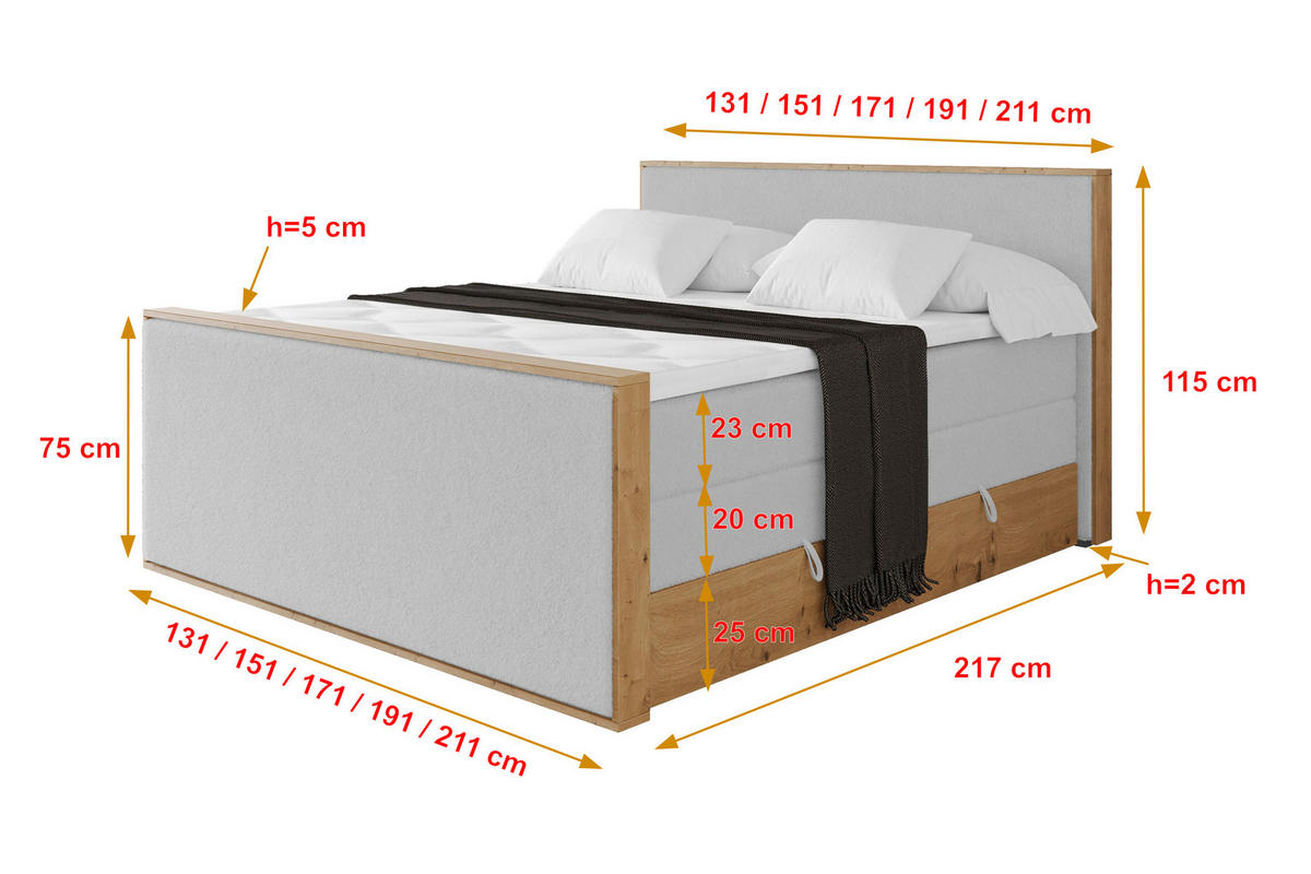 BOXSPRINGBETT LOLLI9 -Z-KING 120x200 - H3/H4 Hellgrau - Hellgrau, Holzwerkstoff (120/200cm) - ALTDECOR