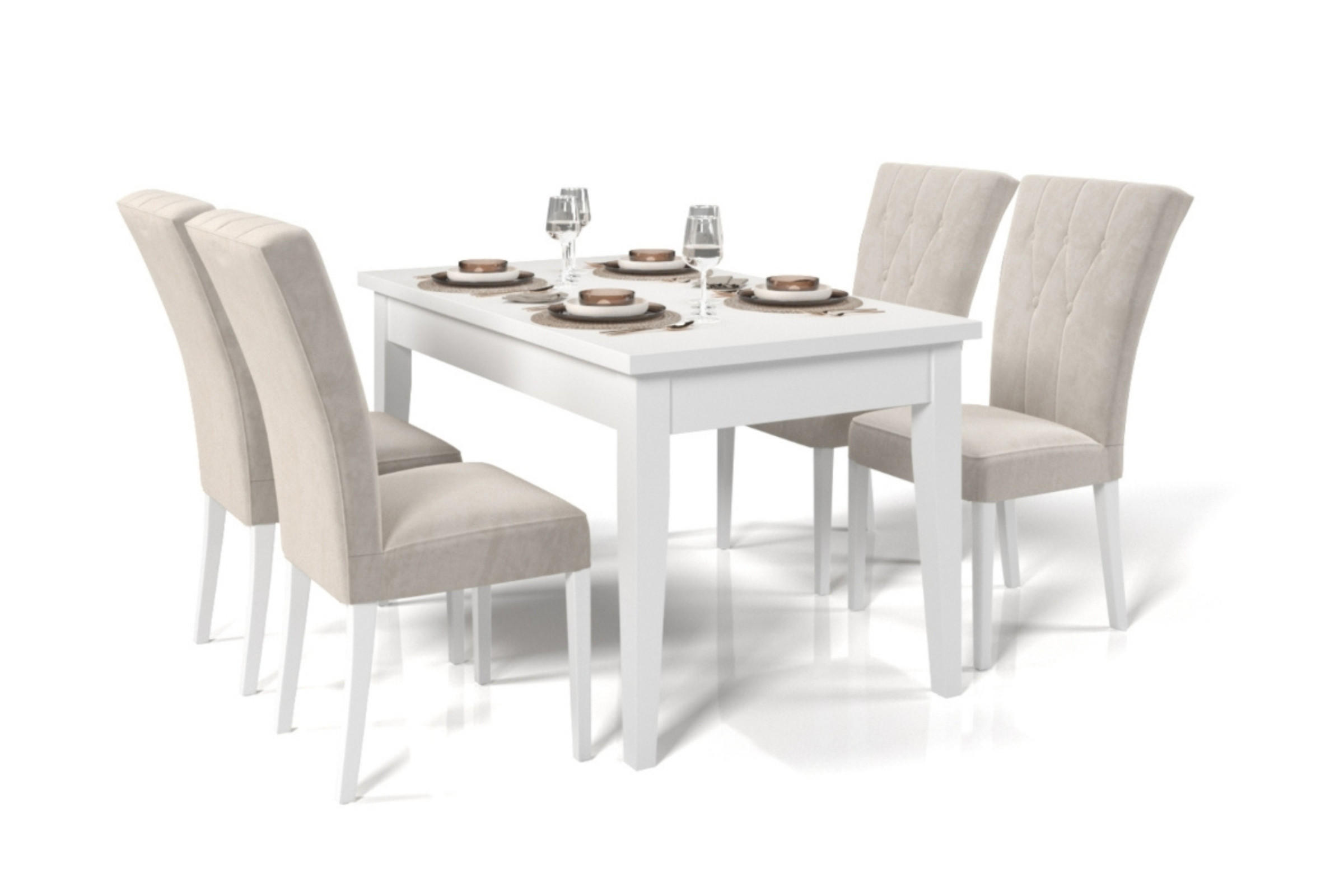 TISCHGRUPPE DAKOTA 170/90 cm in Weiß mit 6 Stühlen in Beige - Beige/Weiß, Holz/Holzwerkstoff (90/77/170cm) - Deine Möbel 24