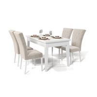 TISCHGRUPPE DAKOTA 140/80 cm in Weiß mit 6 Stühlen in Beige - Beige/Weiß, Holz/Holzwerkstoff (80/77/140cm) - Deine Möbel 24