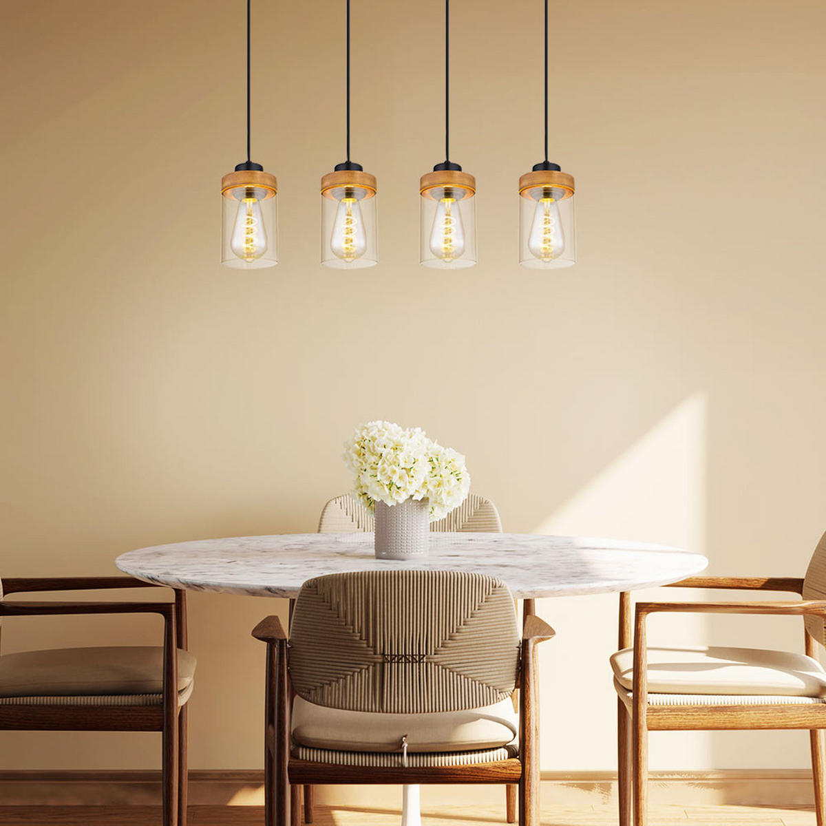 HÄNGELEUCHTE FINCA Metall Grau - Grau, Holz (82/10/150cm) - Globo Lighting