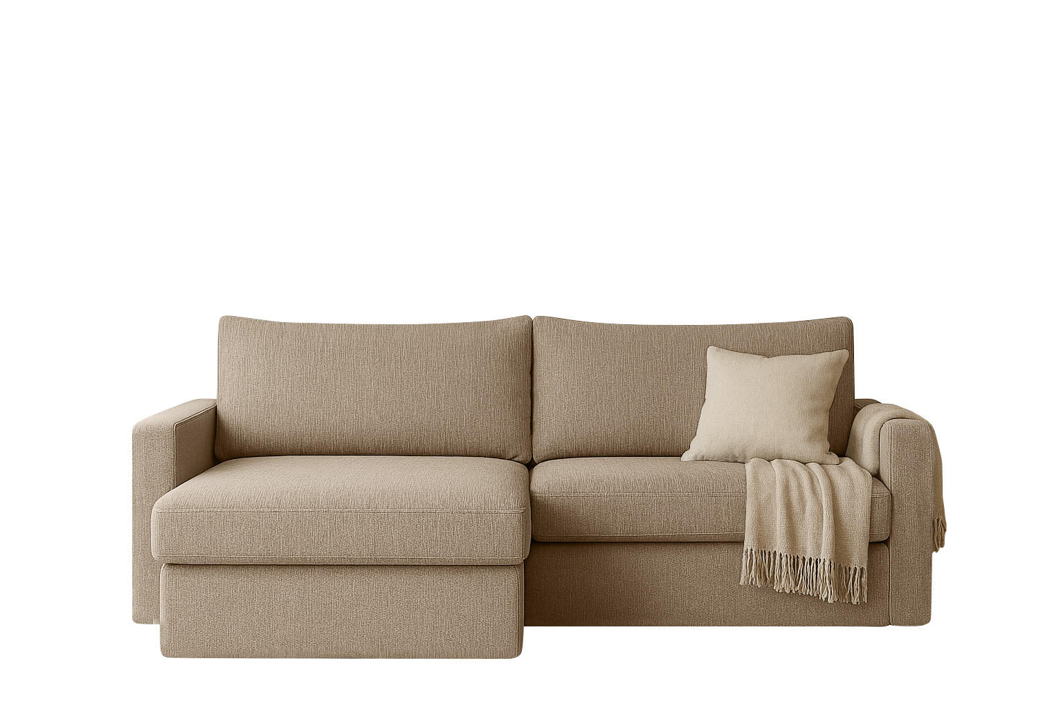 ECKSOFA Mit Schlaffunktion Und Bettzeugablage LUBEKA Stoff Faro Dunkelbeige Links - Cappuccino, Holz (140/147cm) - Kaiser Möbel