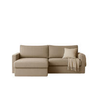 ECKSOFA Mit Schlaffunktion Und Bettzeugablage LUBEKA Stoff Faro Dunkelbeige Links - Cappuccino, Holz (140/147cm) - Kaiser Möbel