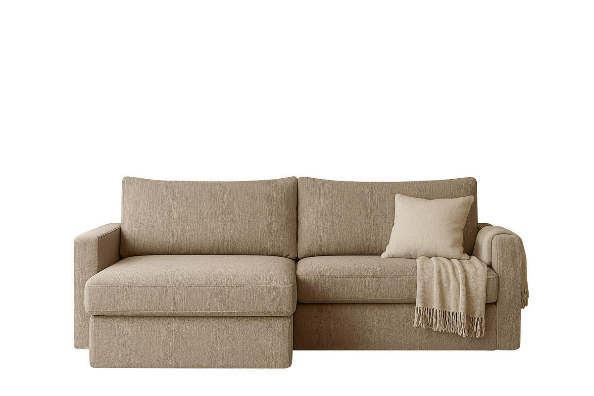 ECKSOFA Mit Schlaffunktion Und Bettzeugablage LUBEKA Stoff Faro Dunkelbeige Links - Cappuccino, Holz (140/147cm) - Kaiser Möbel