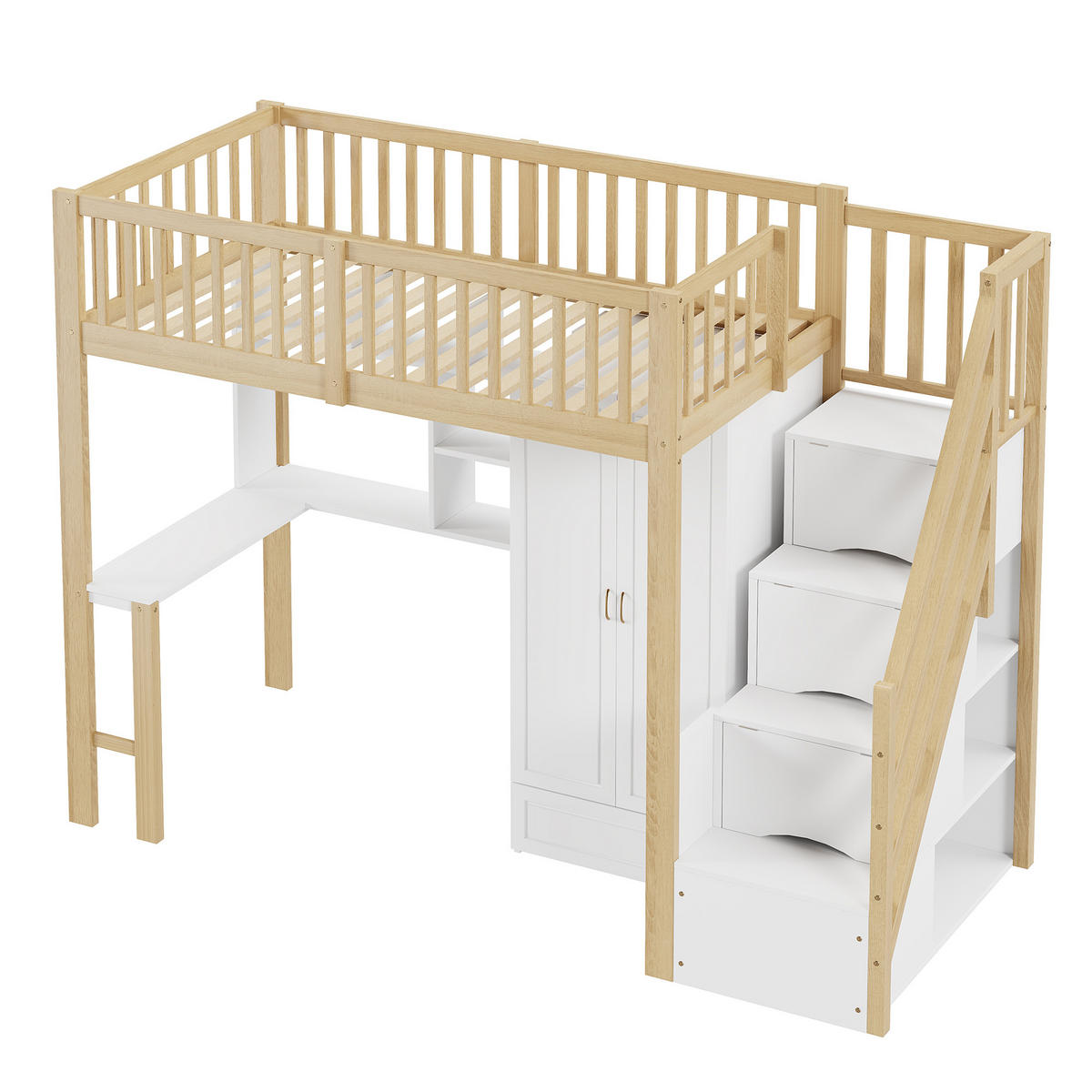 HOCHBETT 90/200 cm Naturholz mit Kleiderschrank und Tisch - Naturfarben, Holz (90/200cm) - OKWISH